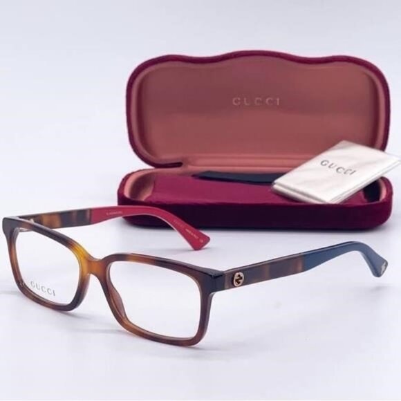 Authentic- New - Gucci GG 0168O 008 Havana EyeglassBlue Red Temple Ti… - Picture 11 of 14